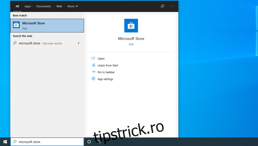 Windows 10 arată cum să accesați Microsoft Store din meniul Start
