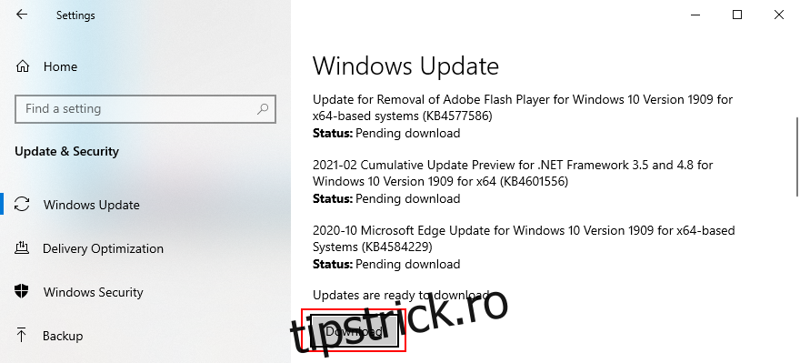 Windows 10 arată cum să descărcați actualizările de sistem