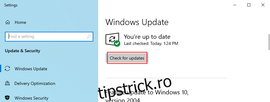 Windows 10 arată cum să verificați actualizările
