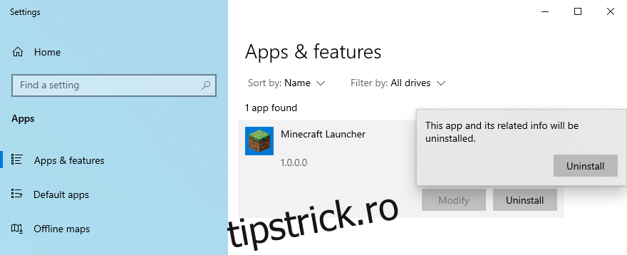 Windows 10 arată cum să dezinstalați Minecraft Launcher