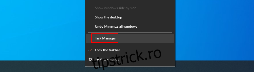 Windows 10 arată cum să deschideți Managerul de activități din bara de activități
