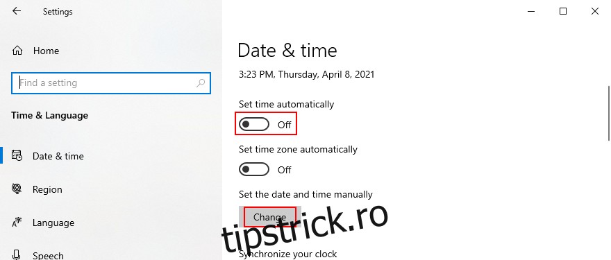 Windows 10 arată cum să setați manual data și ora