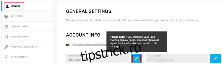 cum să vă schimbați numele afișat Epic Games