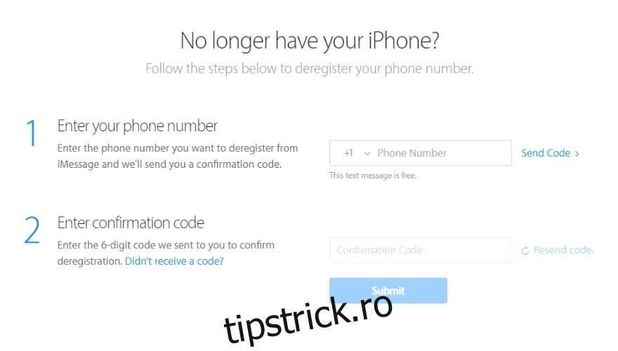 Cum să ștergeți iPhone - Anulați înregistrarea iMessage folosind site-ul Apple