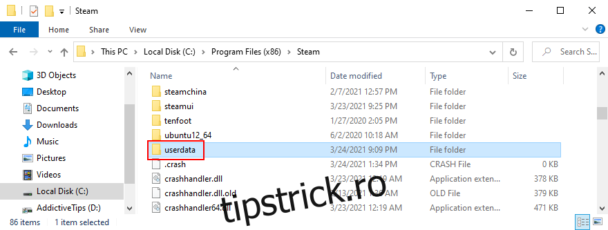 Steam arată folderul userdata