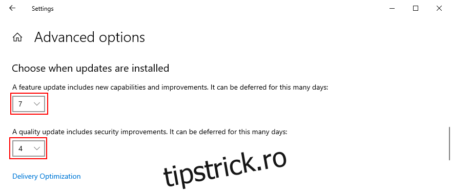 Windows 10 arată cum să alegeți când sunt instalate actualizările