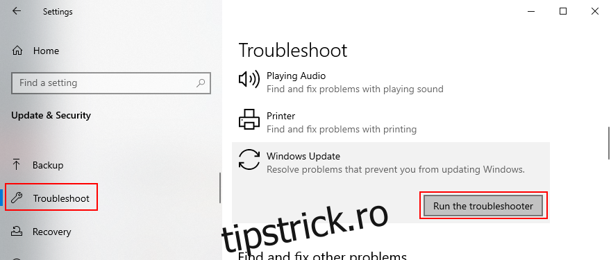 Windows 10 arată cum să rulați instrumentul de depanare Windows Update