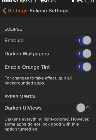 Eclipse activează modul de noapte la nivel de sistem în iOS 7