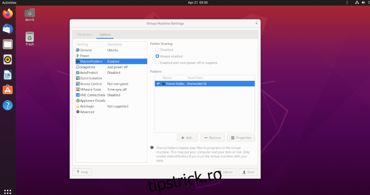Dosarul partajat VMWare pe Ubuntu