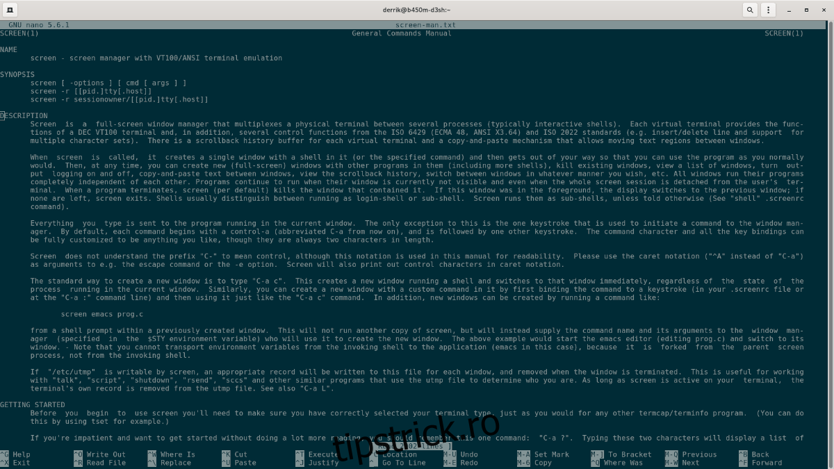 Nano editor de text pe Linux