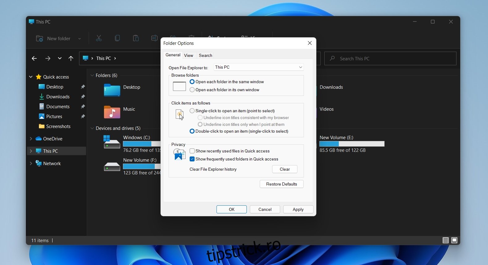Opțiuni pentru foldere pe Windows 11