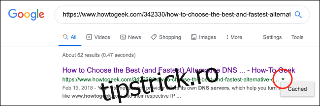 Faceți clic pe săgeata în jos de lângă adresa web din rezultatele căutării Google, apoi faceți clic 