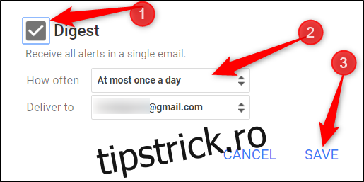 Doriți să vă includeți toate alertele într-un singur e-mail?  Faceți clic pe caseta de selectare de lângă 