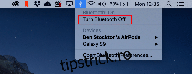Faceți clic pe pictograma Bluetooth, apoi faceți clic 