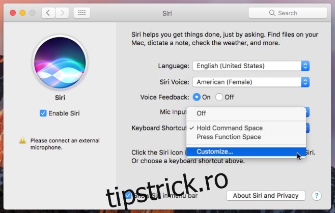 Cum să personalizați comanda rapidă de la tastatură pentru Siri în macOS Sierra