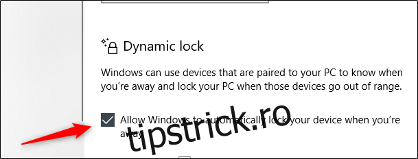 Selectați opțiunea „Permiteți Windows să vă blocheze automat dispozitivul când sunteți absent 