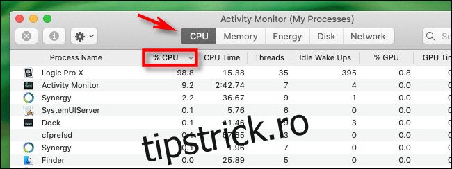 În Monitorul de activitate, faceți clic pe fila CPU și pe 