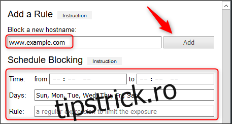 Introduceți site-ul web pe care doriți să îl blocați în caseta de text, faceți clic 