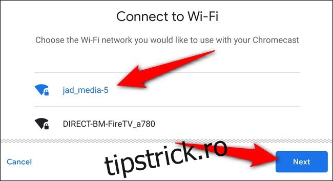 Alegeți rețeaua Wi-Fi, atingeți 