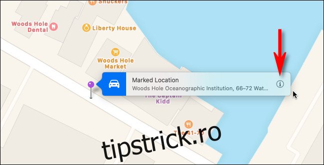 Puneți un indicator în Apple Maps pe Mac și faceți clic pe 