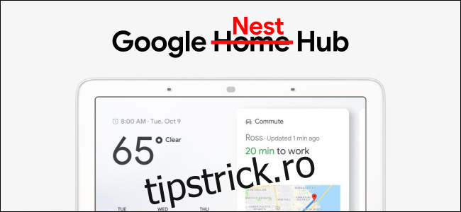 O reclamă pentru Google Home Hub, cu cuvântul 